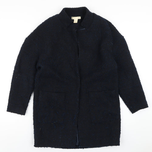 H&M Womens Blue Overcoat Coat Size 4 Snap