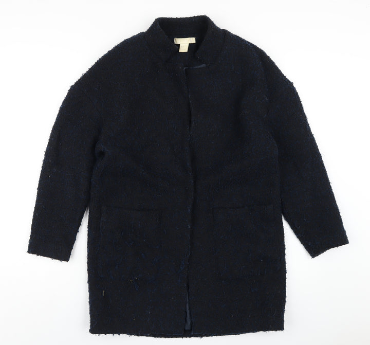 H&M Womens Blue Overcoat Coat Size 4 Snap