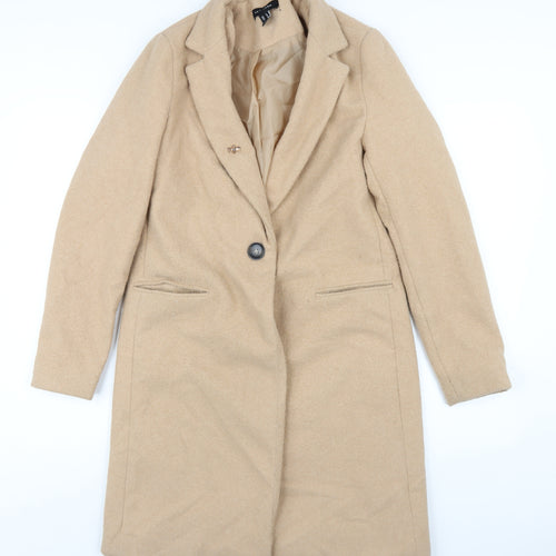 New Look Womens Beige Overcoat Coat Size 8 Button