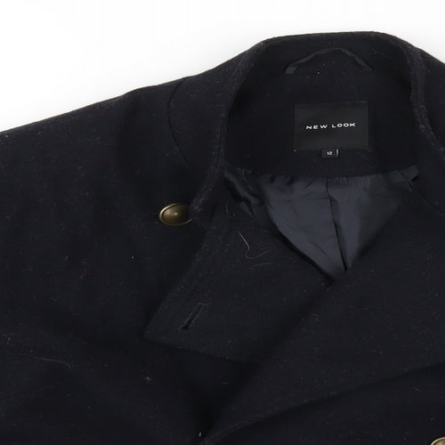 New Look Womens Blue Overcoat Coat Size 12 Button