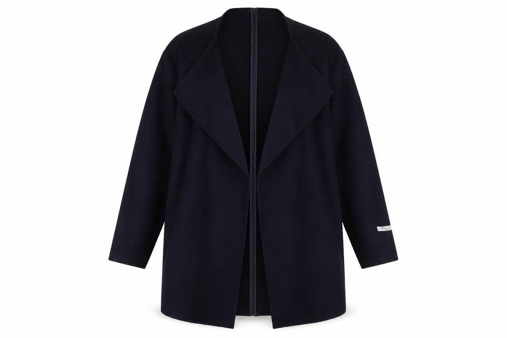 Front view of Mango women’s blue overcoat coat, size S