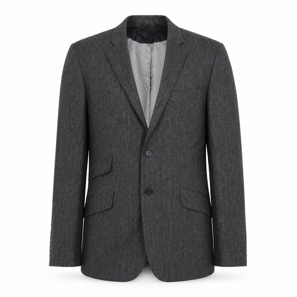Front view of JUNK de LUXE men’s grey viscose jacket blazer, size 48, regular