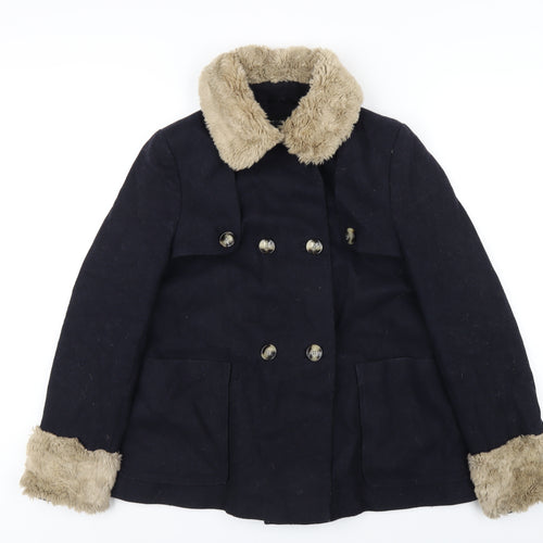 Topshop Womens Blue Overcoat Coat Size 10 Button