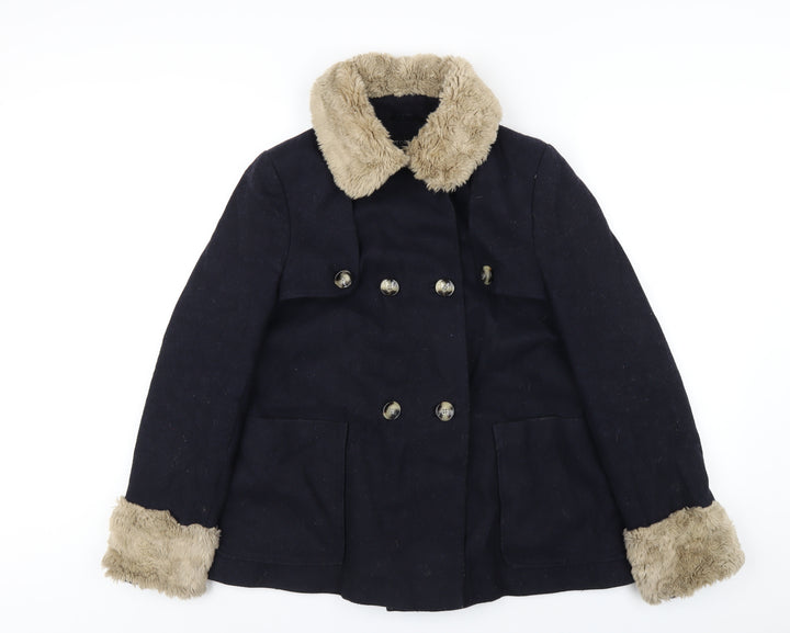 Topshop Womens Blue Overcoat Coat Size 10 Button