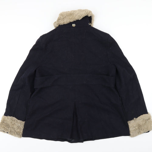 Topshop Womens Blue Overcoat Coat Size 10 Button