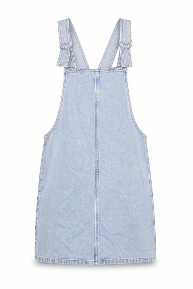 Topshop Womens Blue Cotton Pinafore/Dungaree Dress Size 8 Square Neck Buckle