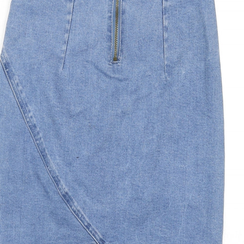 OHMYDAYS Womens Blue Cotton Straight & Pencil Skirt Size M Zip