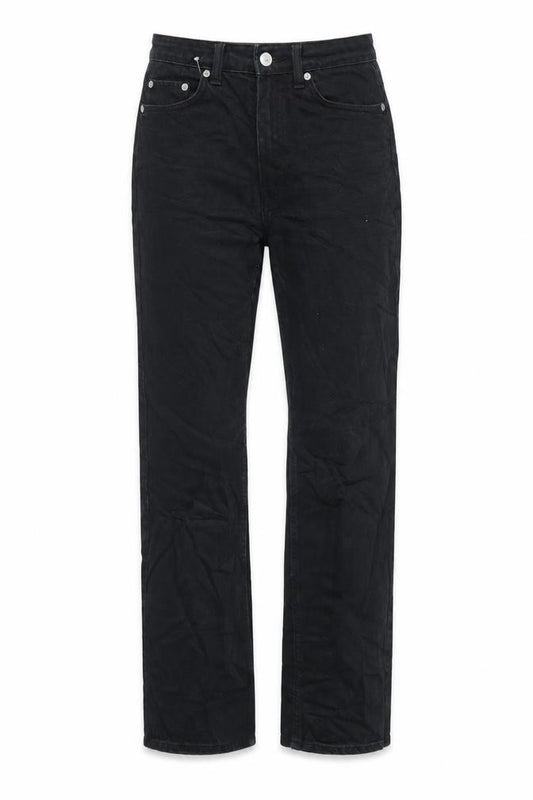 Front view of Vero Moda women’s black cotton straight jeans, size UK 27, in, 32-inch leg regular zip