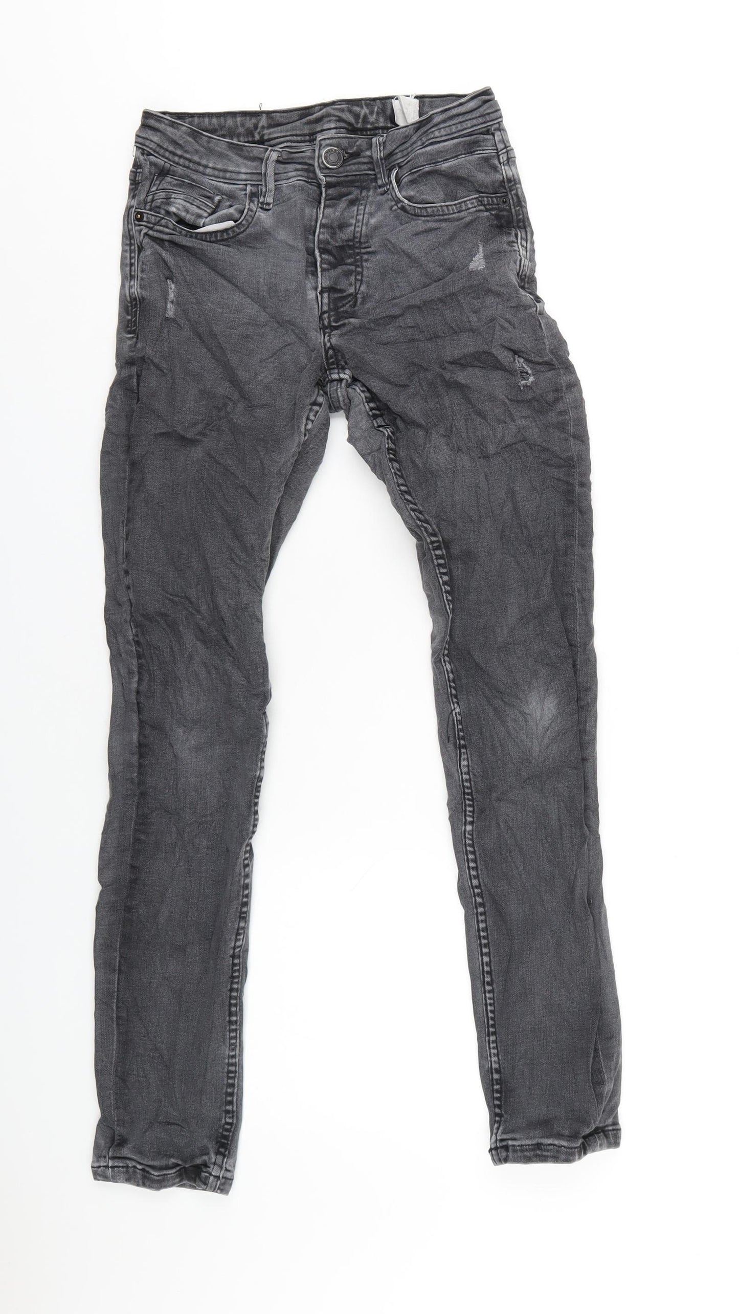 Denim & Co. Mens Grey Cotton Skinny Jeans Size 27 in L32 in Regular Button