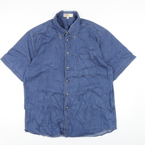 EWM Mens Blue Cotton Button-Up Size L Collared Button