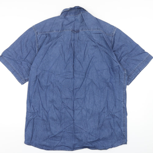 EWM Mens Blue Cotton Button-Up Size L Collared Button