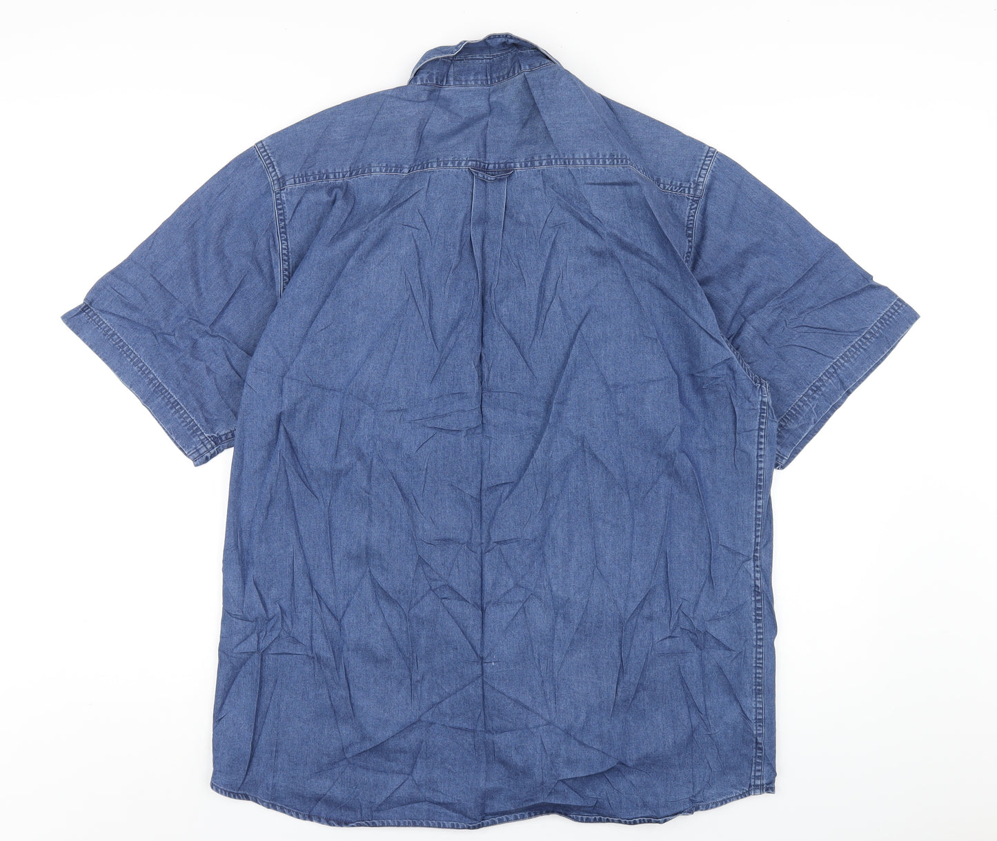 EWM Mens Blue Cotton Button-Up Size L Collared Button