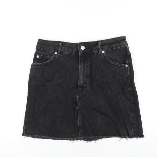 Topshop Womens Black Cotton A-Line Skirt Size 10 Zip
