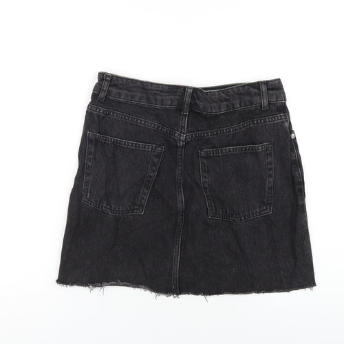 Topshop Womens Black Cotton A-Line Skirt Size 10 Zip