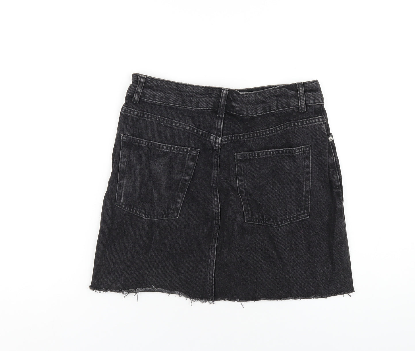 Topshop Womens Black Cotton A-Line Skirt Size 10 Zip