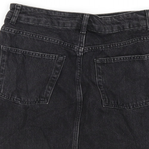 Topshop Womens Black Cotton A-Line Skirt Size 10 Zip