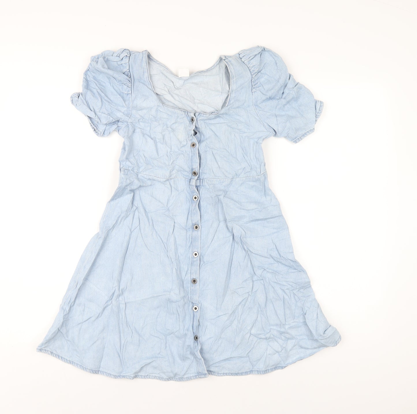 NEXT Girls Blue Cotton A-Line Size 11 Years Scoop Neck Button