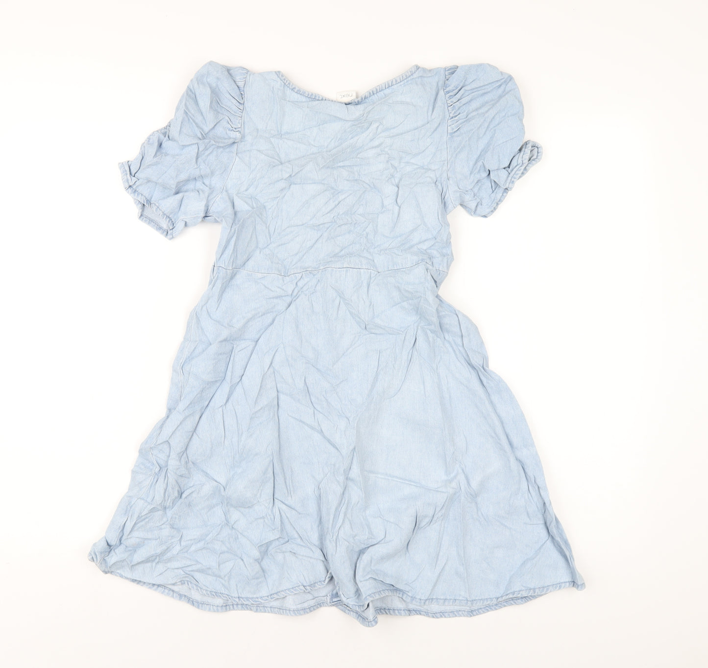 NEXT Girls Blue Cotton A-Line Size 11 Years Scoop Neck Button