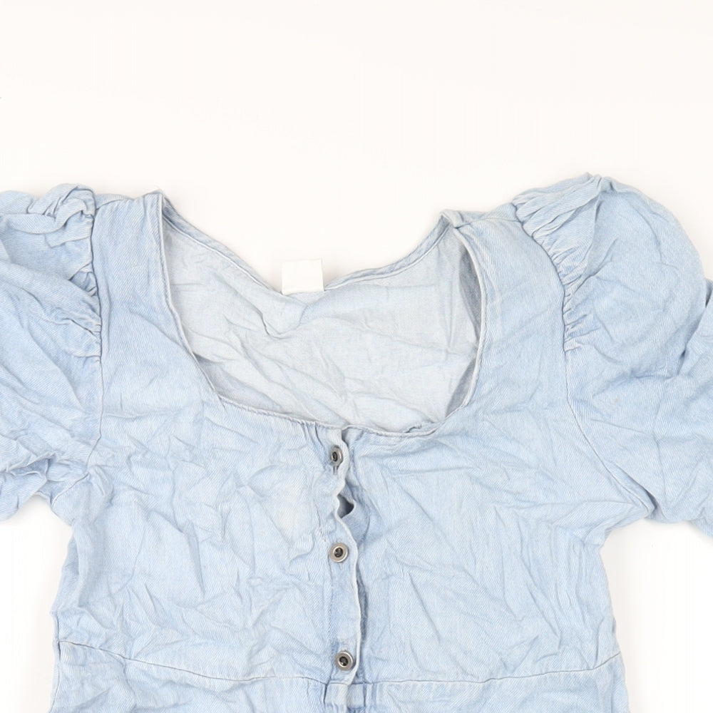 NEXT Girls Blue Cotton A-Line Size 11 Years Scoop Neck Button