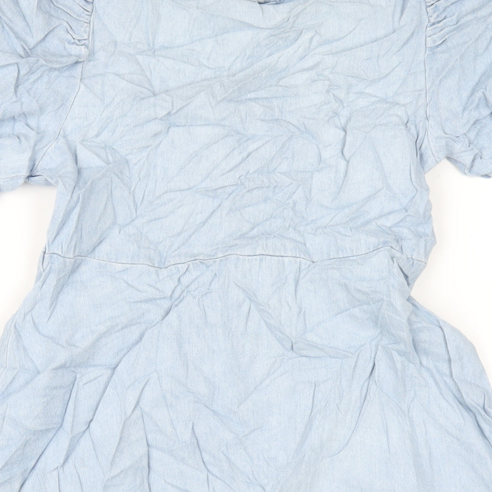 NEXT Girls Blue Cotton A-Line Size 11 Years Scoop Neck Button