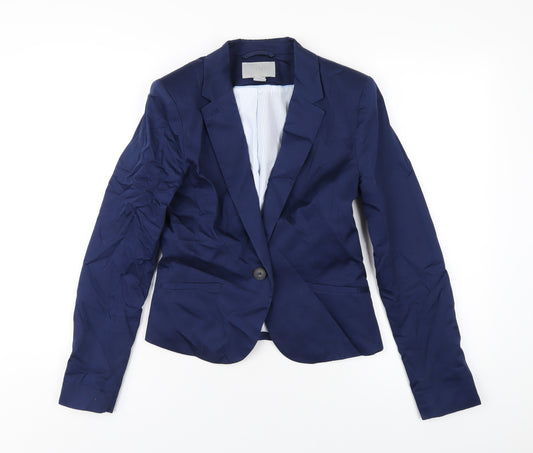 H&M Womens Blue Cotton Jacket Blazer Size 10