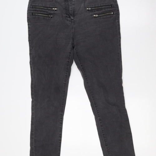 NEXT Womens Grey Cotton Skinny Jeans Size 14 L29 in Slim Zip - Zip pockets