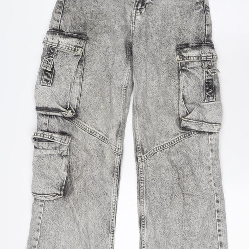 Primark Boys Black Cotton Wide-Leg Jeans Size 9-10 Years L26 in Regular Zip - Cargo