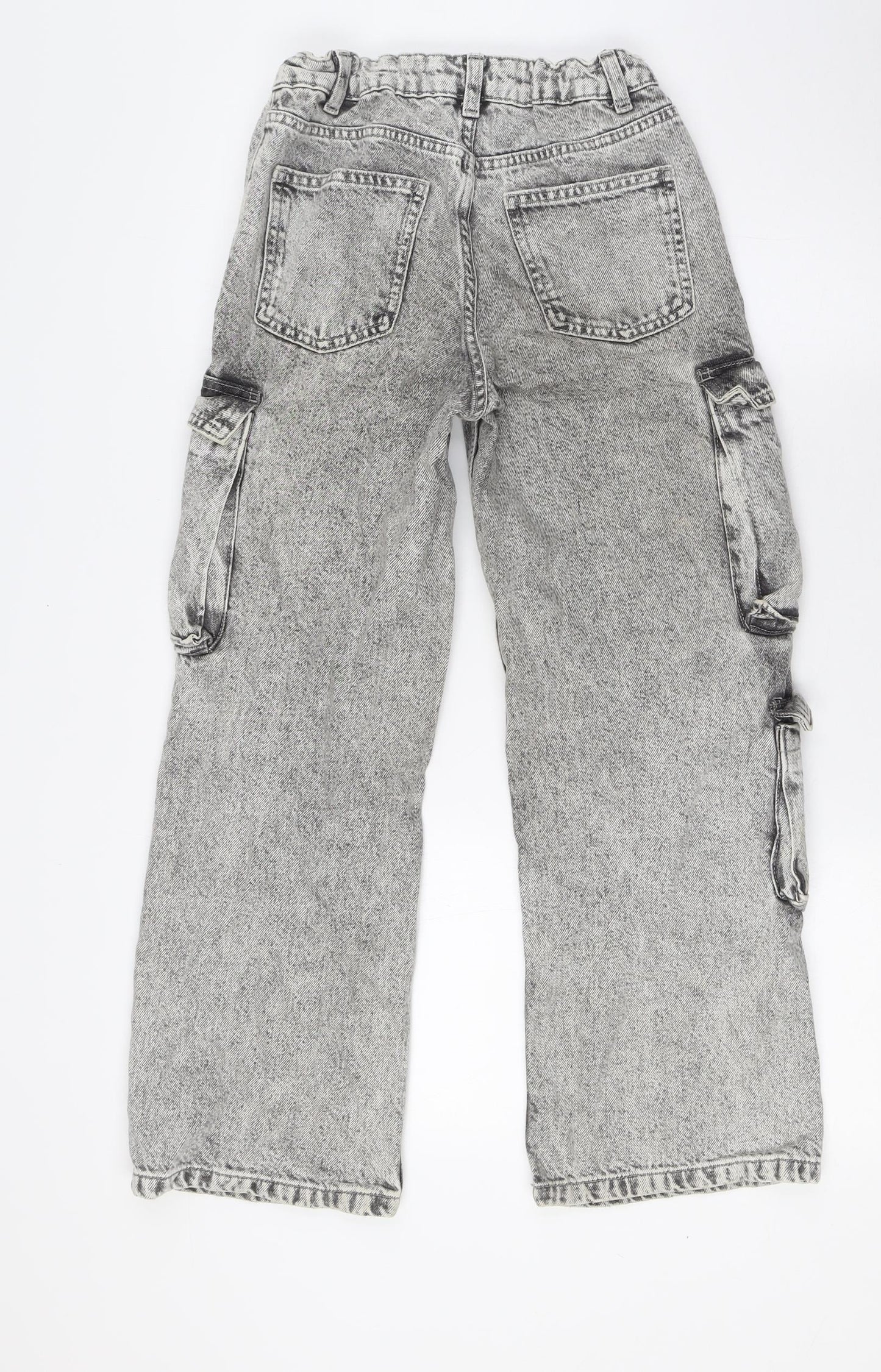 Primark Boys Black Cotton Wide-Leg Jeans Size 9-10 Years L26 in Regular Zip - Cargo