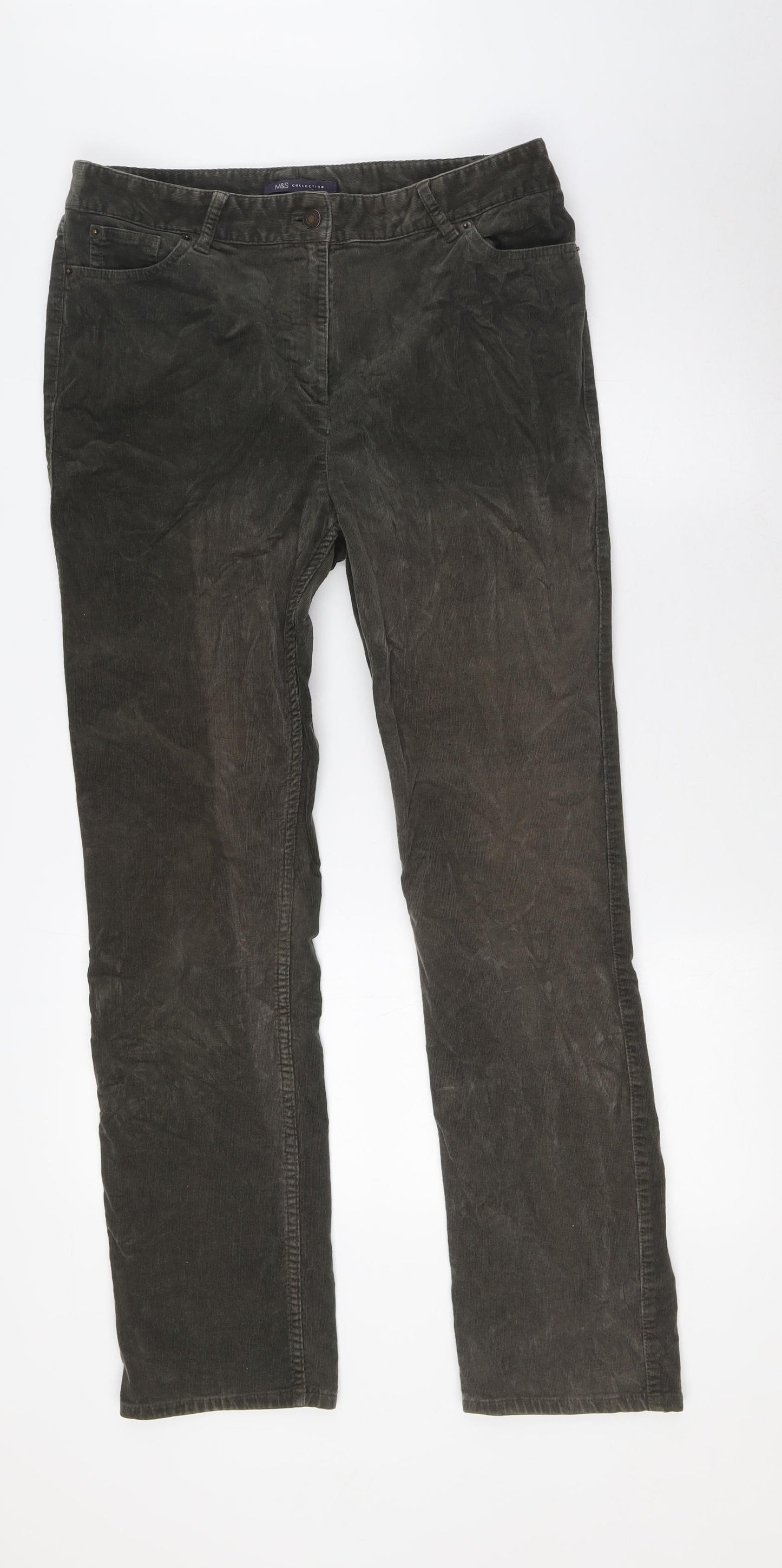 Marks and Spencer Womens Green Cotton Trousers Size 12 L30 in Regular Button