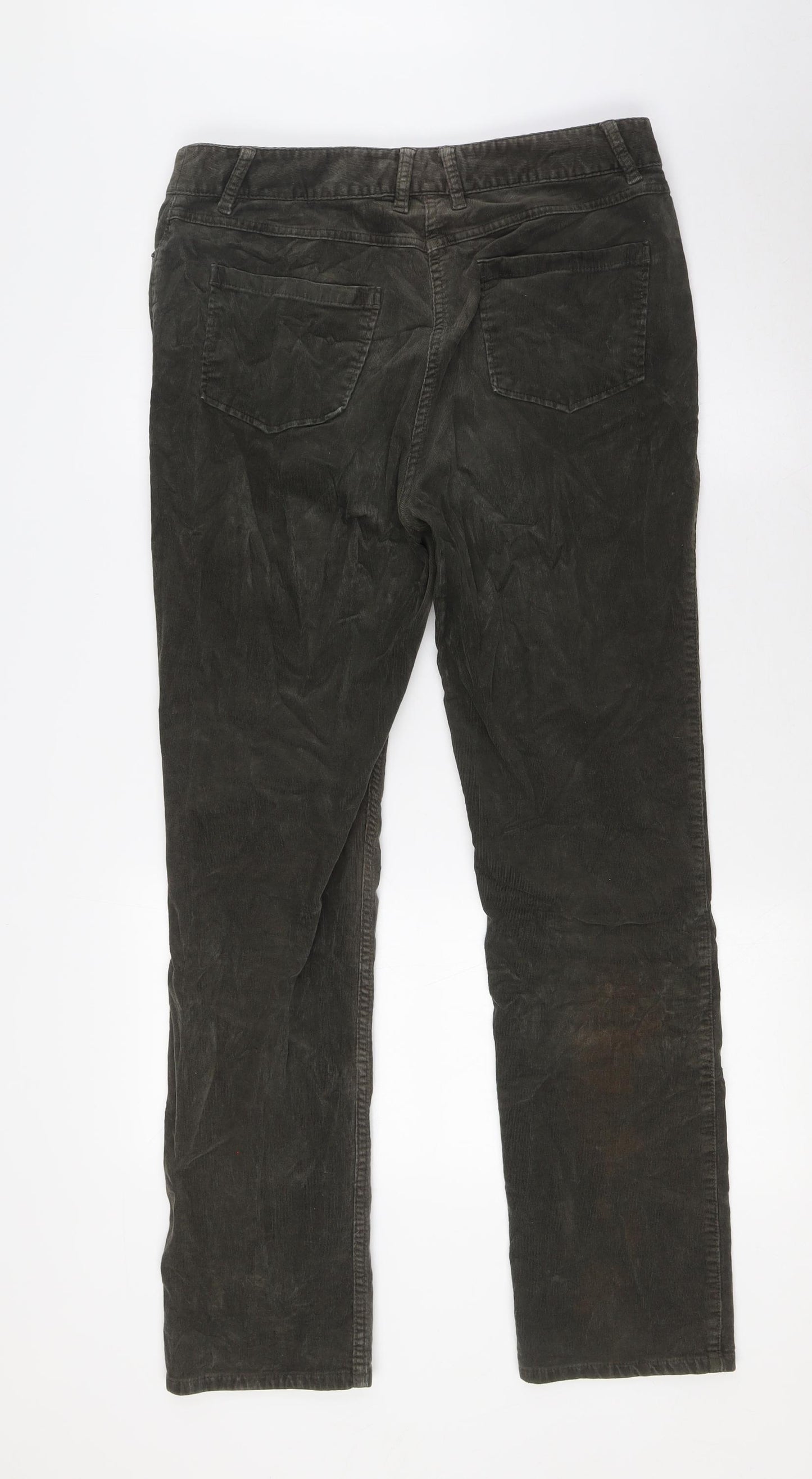 Marks and Spencer Womens Green Cotton Trousers Size 12 L30 in Regular Button