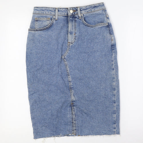 Denim Co Womens Blue Cotton A-Line Skirt Size 10 Zip - Raw Hem