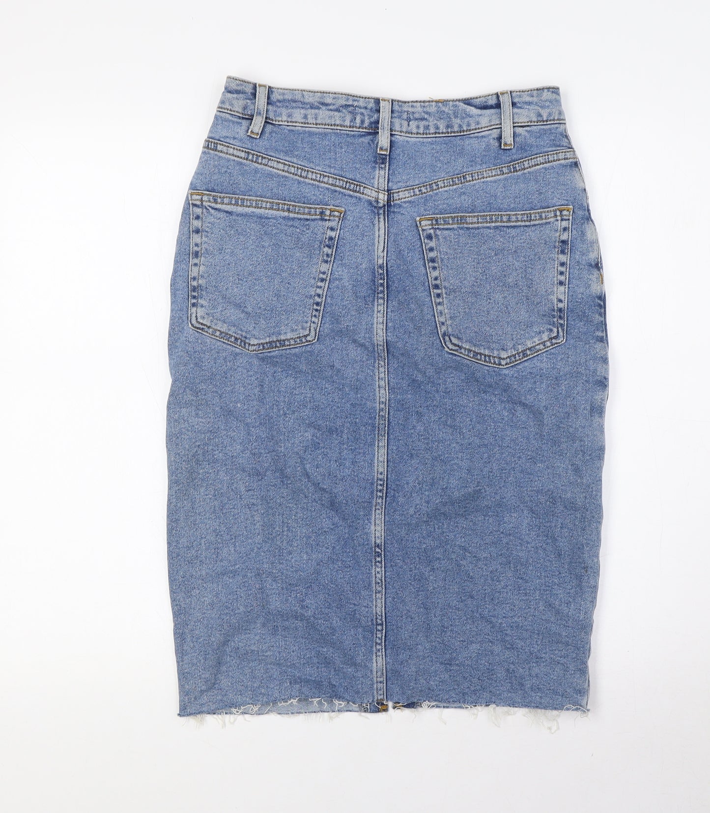 Denim Co Womens Blue Cotton A-Line Skirt Size 10 Zip - Raw Hem