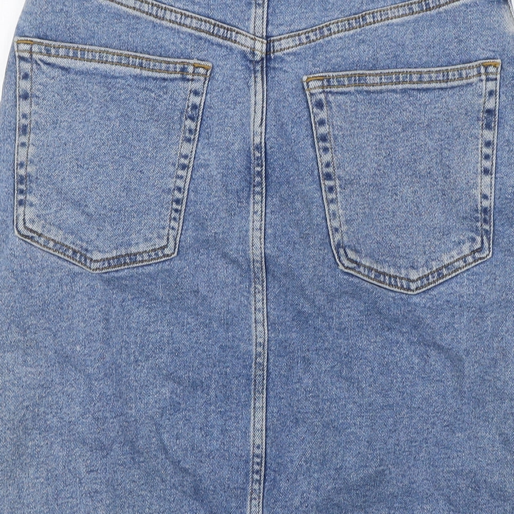 Denim Co Womens Blue Cotton A-Line Skirt Size 10 Zip - Raw Hem
