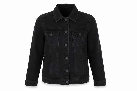 Front view of TEX women’s black jacket, size M, button
