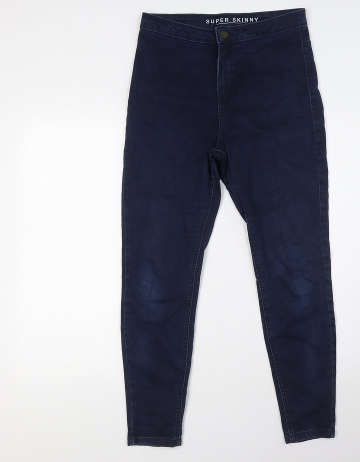 Marks and Spencer Womens Blue Cotton Skinny Jeans Size 12 L26 in Slim Button