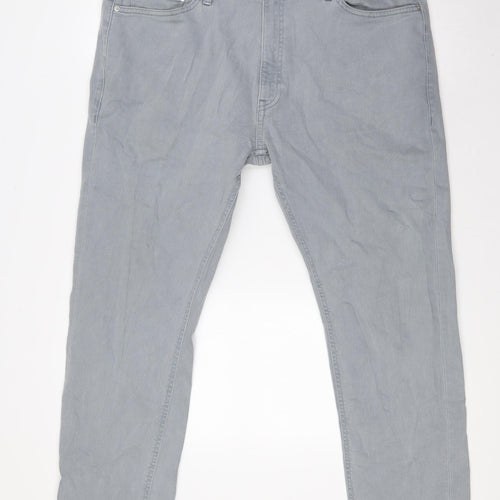 Marks and Spencer Mens Grey Cotton Tapered Jeans Size 38 in L29 in Regular Button