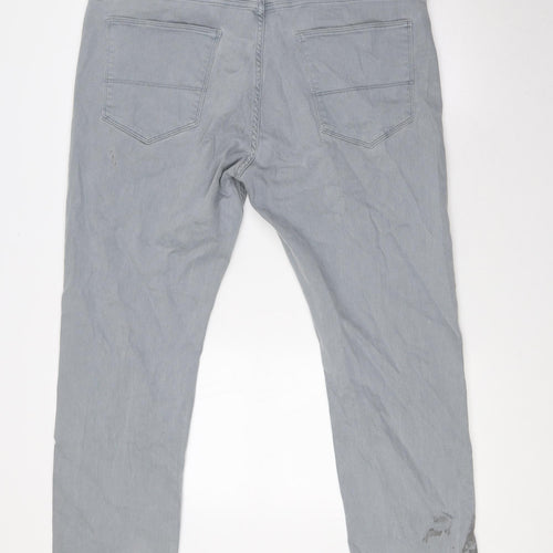 Marks and Spencer Mens Grey Cotton Tapered Jeans Size 38 in L29 in Regular Button