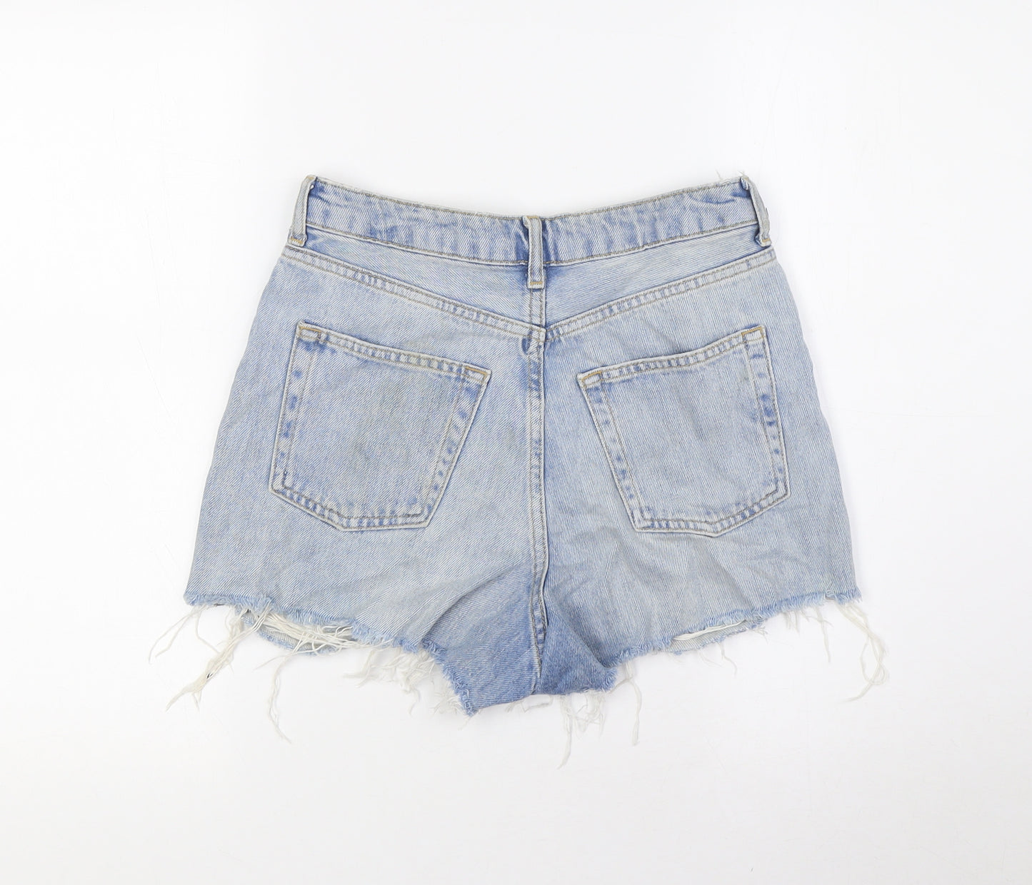 Topshop Womens Blue Cotton Hot Pants Shorts Size 10 Regular Button - Destressed