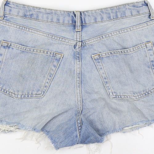 Topshop Womens Blue Cotton Hot Pants Shorts Size 10 Regular Button - Destressed