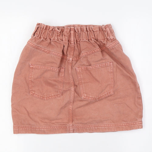 Topshop Womens Pink Cotton A-Line Skirt Size 8 Button - Elasticated Waist