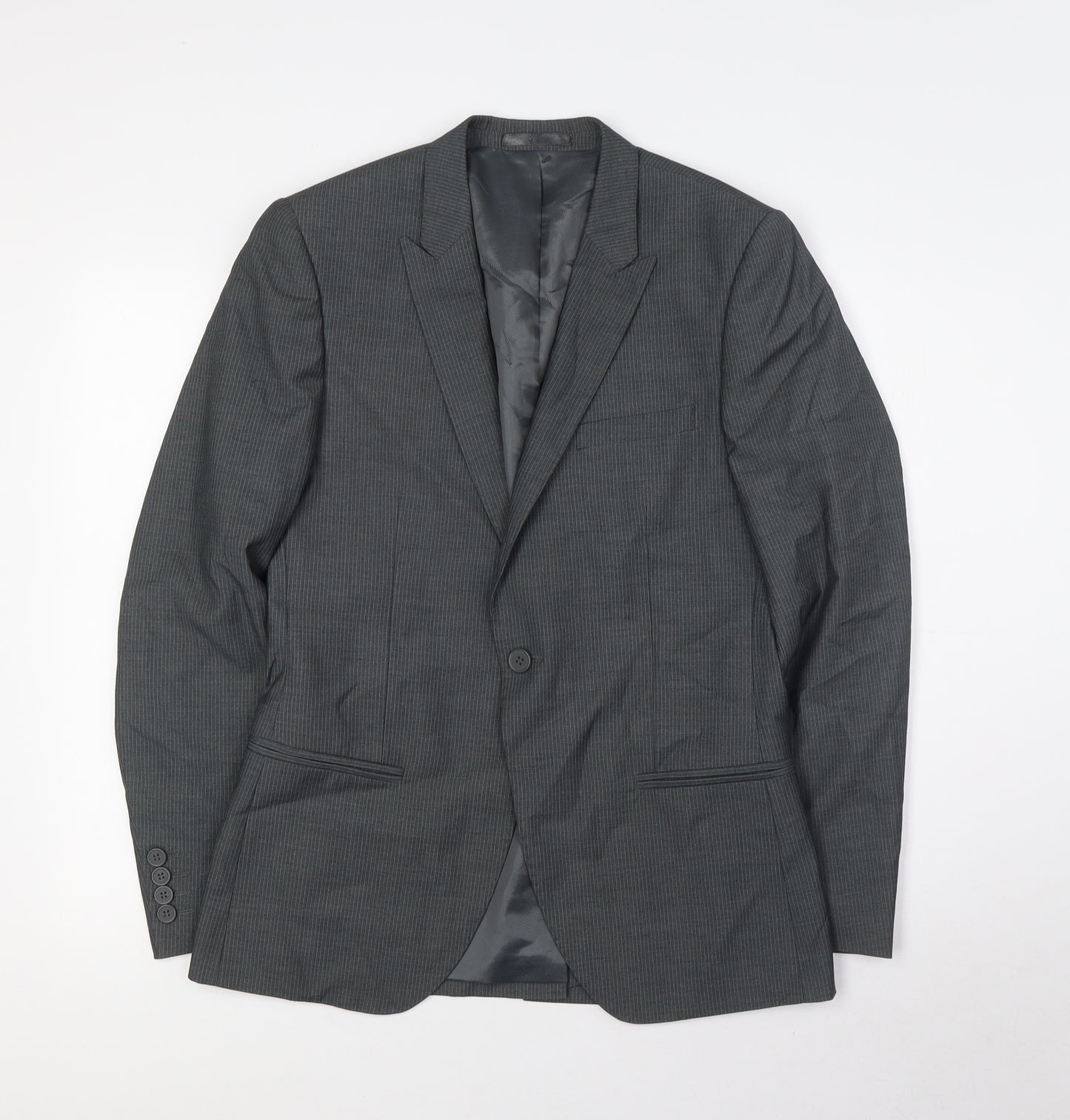 Butler& Webb Mens Grey Striped Polyester Jacket Suit Jacket Size 36 Regular