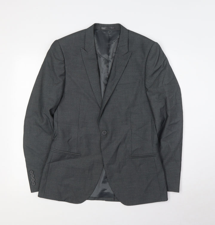 Butler& Webb Mens Grey Striped Polyester Jacket Suit Jacket Size 36 Regular