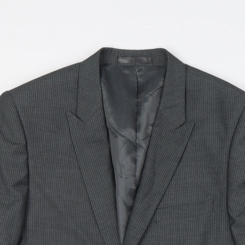 Butler& Webb Mens Grey Striped Polyester Jacket Suit Jacket Size 36 Regular