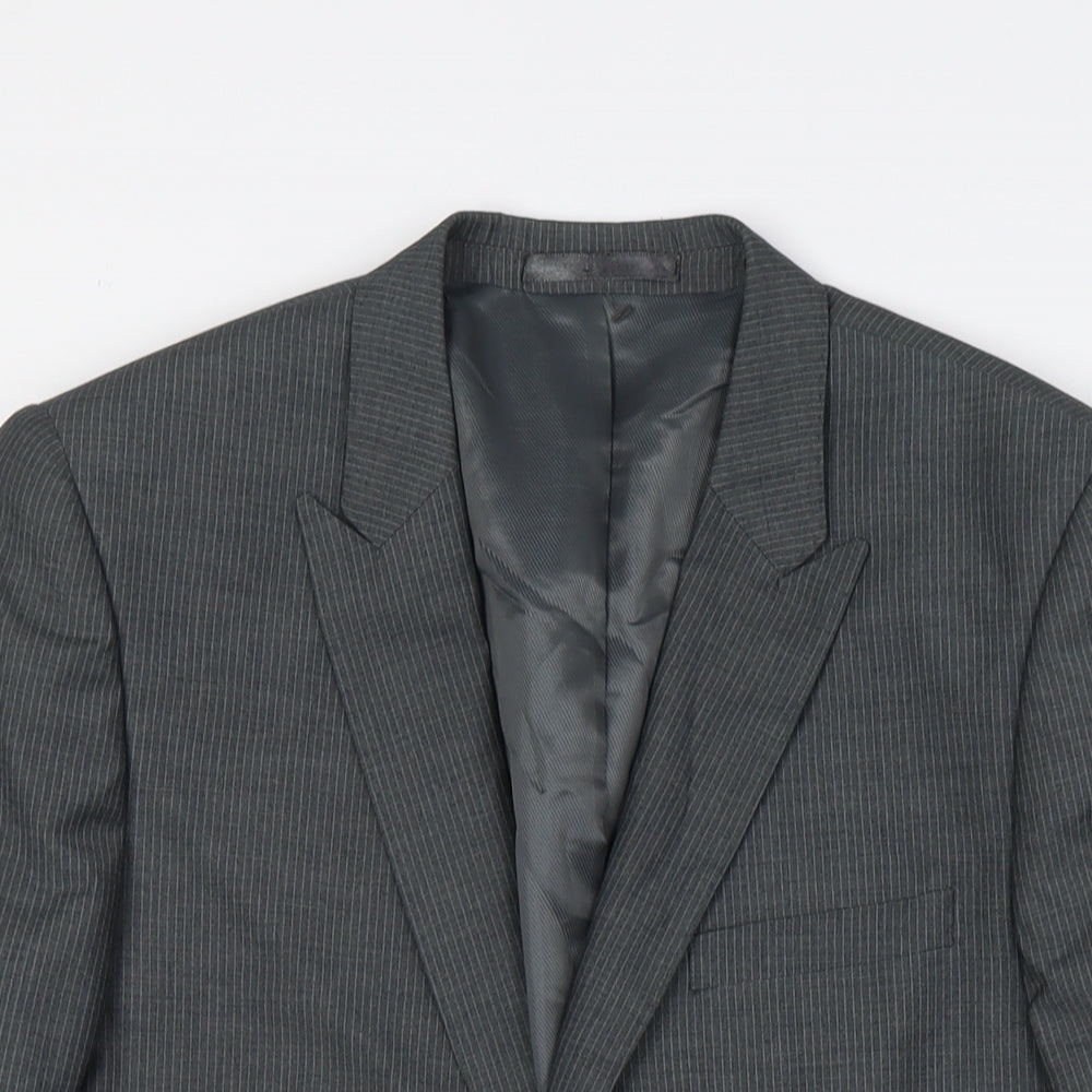 Butler& Webb Mens Grey Striped Polyester Jacket Suit Jacket Size 36 Regular