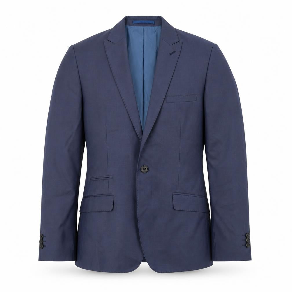 Front view of Marks & Spencer men’s blue polyester jacket suit jacket, size 36, regular