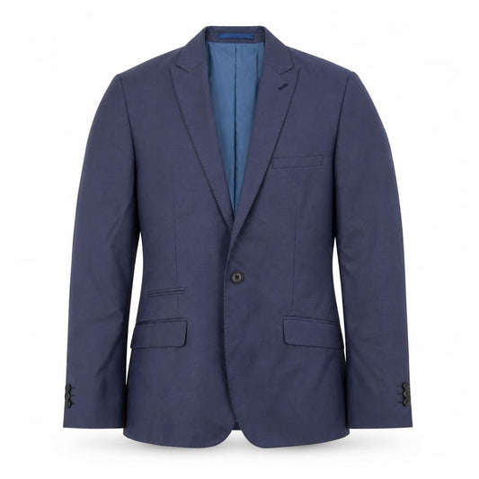 Front view of Marks & Spencer men’s blue polyester jacket suit jacket, size 36, regular