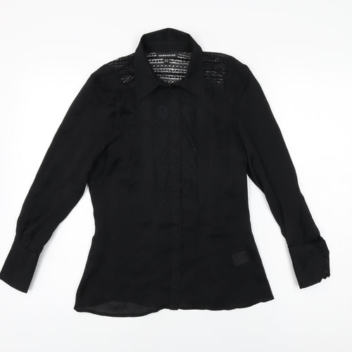Warehouse Womens Black Silk Basic Button-Up Size 6 Collared