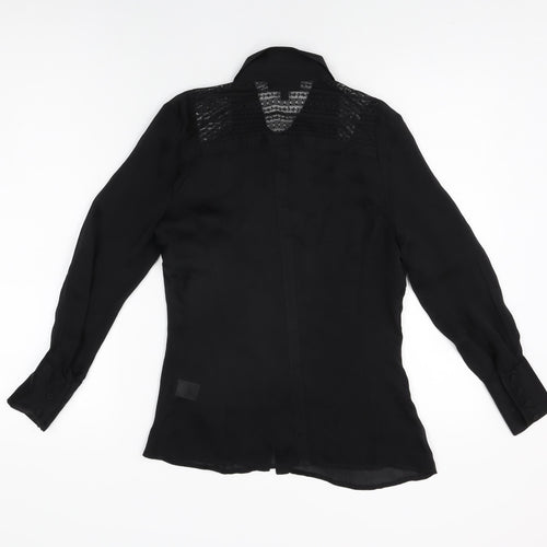 Warehouse Womens Black Silk Basic Button-Up Size 6 Collared