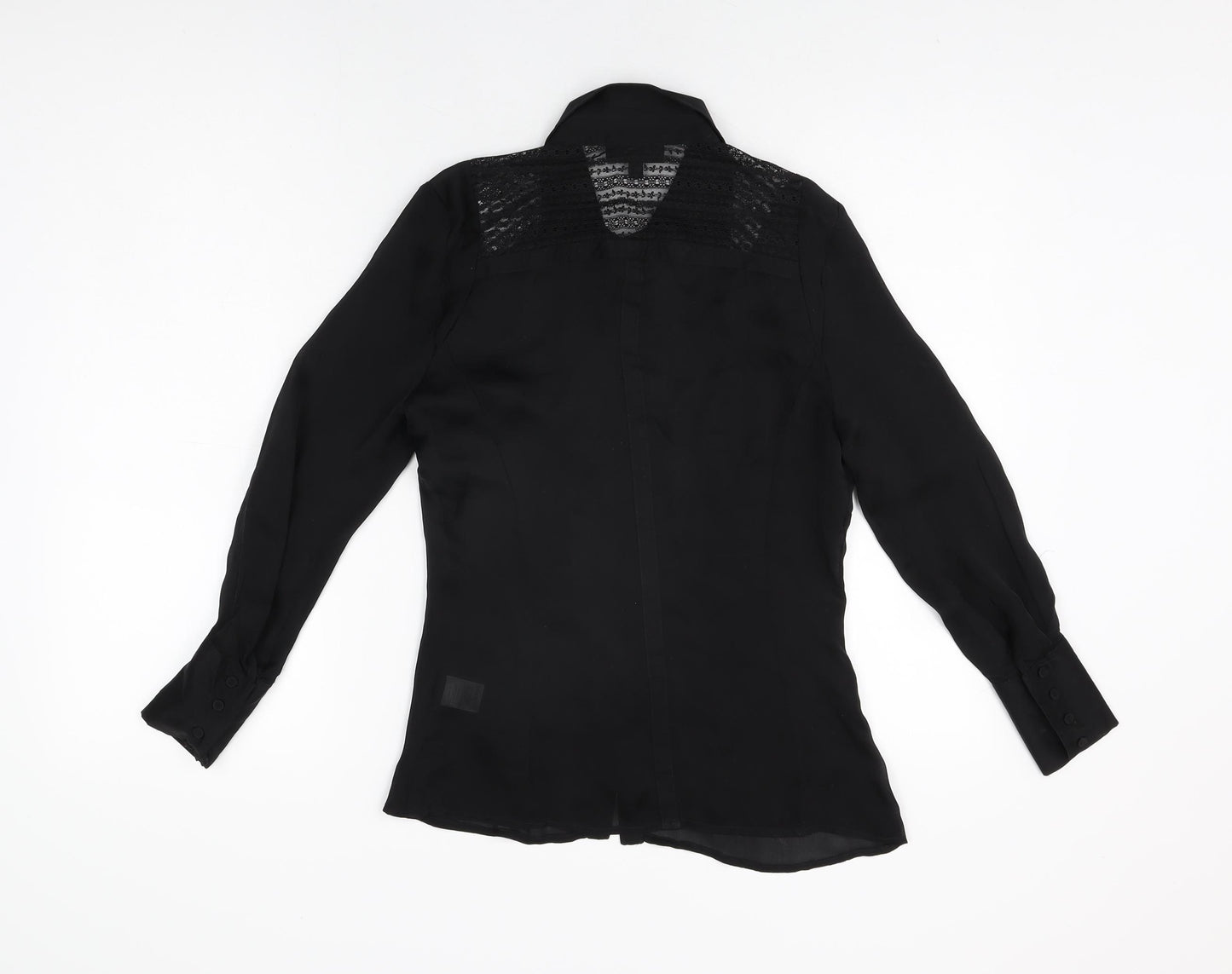 Warehouse Womens Black Silk Basic Button-Up Size 6 Collared