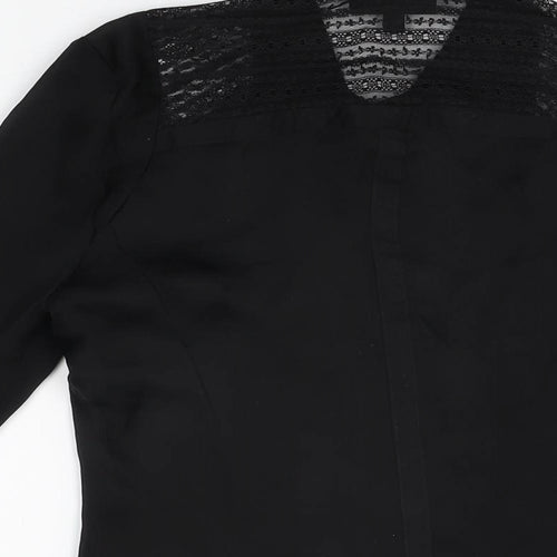 Warehouse Womens Black Silk Basic Button-Up Size 6 Collared